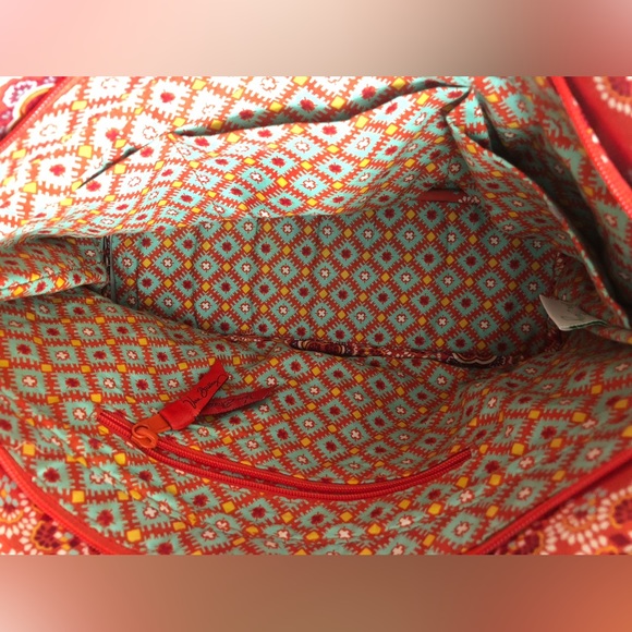 Vera Bradley quilted cotton short tote east west hand bag orange red paisley - Picture 5 of 9
